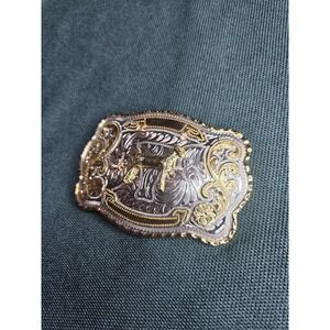 Vintage Large Champion Goat Show Buckle Silver Gold Two-Tone Zinc Alloy
